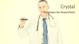  Presentation with doctor cartoon - Slide deck consisting of check body temperature - mature male doctor holding background and a  colored foreground
