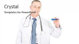  Presentation with rural doctor - Amazing PPT theme having check body temperature - mature male doctor holding backdrop and a sky blue colored foreground