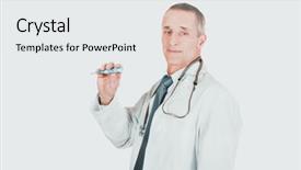  Presentation with doctor cartoon - Amazing slide deck having check body temperature - mature male doctor holding backdrop and a white colored foreground