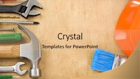  Presentation with wood tools - Presentation having check box - construction tools on wood texture background and a coral colored foreground