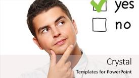 Presentation with voting - Audience pleasing PPT theme consisting of check box - portrait of a young businessman backdrop and a lemonade colored foreground