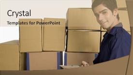  Presentation with inventory - Presentation design featuring check box - store incharge checking inventory background and a coral colored foreground