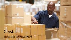  Presentation with dispatch - PPT layouts featuring check box - worker in warehouse preparing goods background and a yellow colored foreground
