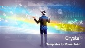  Presentation with glasses - Audience pleasing presentation theme consisting of check designs - businessman checking 3d reports backdrop and a violet colored foreground