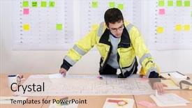  Presentation with construction design - Presentation theme consisting of check designs - construction worker checking design drawings background and a lemonade colored foreground
