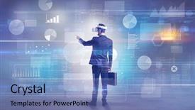  Presentation with glasses blurry eye chart - Cool new slide deck with check designs - good looking businessman checking reports backdrop and a teal colored foreground