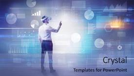  Presentation with good - Presentation design consisting of check designs - good looking businessman checking reports background and a teal colored foreground