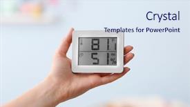  Presentation with temperature - Amazing theme having check designs - woman checking temperature and humidity backdrop and a sky blue colored foreground