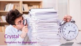  Presentation with report - Audience pleasing PPT theme consisting of check fraud - mad auditor looking for errors backdrop and a sky blue colored foreground