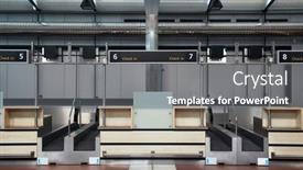  Presentation with counters - Beautiful presentation theme featuring check-in-counters-and-luggage backdrop and a gray colored foreground