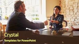  Presentation with hotel key - Slide deck featuring check-in desk of hotel background and a tawny brown colored foreground