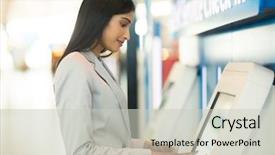  Presentation with self - Presentation design featuring check in machine at airport background and a light gray colored foreground