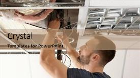  Presentation with conditioner - Presentation having check lead - male technician measuring voltage background and a coral colored foreground