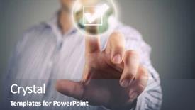  Presentation with choice - Slides having check mark - close up of businessman touching background and a gray colored foreground