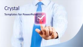  Presentation with choice - Slides enhanced with check mark - close up of businessman touching background and a sky blue colored foreground