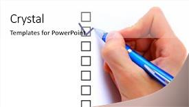  Presentation with three - Slide deck consisting of check mark - hand choosing one of three background and a white colored foreground