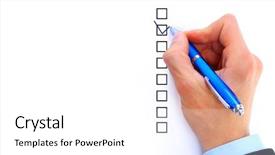  Presentation with three - Colorful presentation enhanced with check mark - hand choosing one of three backdrop and a white colored foreground