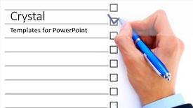  Presentation with three for one - Slides having check mark - hand choosing one of three background and a white colored foreground