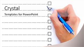  Presentation with three for one - Slides with check mark - hand choosing one of three background and a white colored foreground