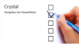  Presentation with three - Theme consisting of check mark - hand choosing one of three background and a white colored foreground