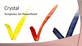  Presentation with red blue yellow - Audience pleasing theme consisting of check mark - yellow red and blue ticks backdrop and a cream colored foreground