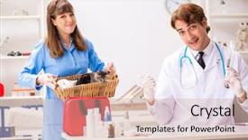  Presentation with clinic observation day - Beautiful slide deck featuring check presentation - doctor and assistant in vet backdrop and a  colored foreground