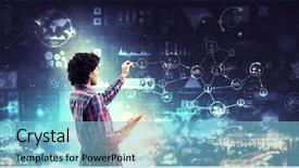  Presentation with interface - Amazing PPT theme having check presentation - man using media interface mixed backdrop and a light blue colored foreground