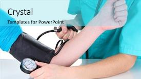  Presentation with blood pressure - Audience pleasing theme consisting of check pulse - blood pressure measuring isolated backdrop and a cyan colored foreground