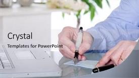  Presentation with bank - Beautiful PPT theme featuring check writing backdrop and a light gray colored foreground