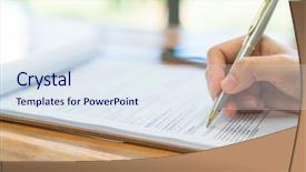  Presentation with 3d application job - Presentation having checkbox - hand with pen over application background and a sky blue colored foreground