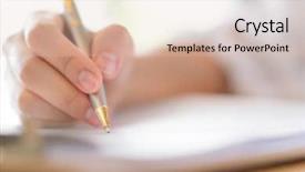  Presentation with application - Colorful PPT layouts enhanced with checkbox - hand with pen over application backdrop and a lemonade colored foreground