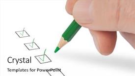  Presentation with boxes - PPT theme having checkbox - hand with pencil and check background and a white colored foreground