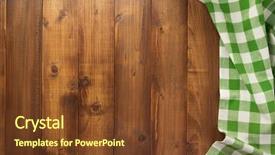  Presentation with empty of wood table top - Theme consisting of checked table cloth at wooden background and a tawny brown colored foreground