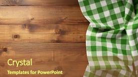  Presentation with empty of wood table top - PPT theme enhanced with checked tablecloth at wooden table background and a  colored foreground