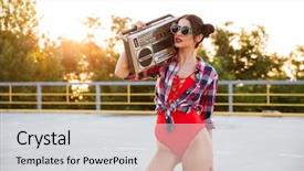  Presentation with old young - Cool new theme with checker box - attractive young woman in sunglasses backdrop and a light gray colored foreground