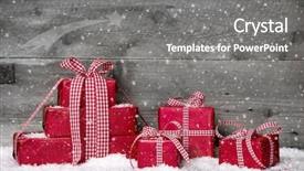  Presentation with purple festive christmas red - Presentation design with checker box - stack of red christmas gifts background and a gray colored foreground