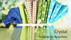  Presentation with fabrics - Cool new PPT theme with checker wavy - color mottled fabrics on wooden backdrop and a yellow colored foreground