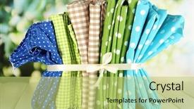  Presentation with fabrics - Amazing PPT theme having checker wavy - color mottled fabrics on wooden backdrop and a yellow colored foreground