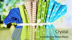  Presentation with fabrics - Cool new presentation theme with checker wavy - color mottled fabrics on wooden backdrop and a yellow colored foreground