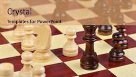  Presentation with chess board - Cool new slide deck with checkerboard - detailed photo of the chess backdrop and a coral colored foreground