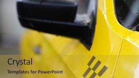  Presentation with image of car racing - Slide deck with checkerboard - image of a taxi car background and a gold colored foreground