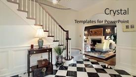  Presentation with stairway - Audience pleasing PPT theme consisting of checkerboard floor in foyer backdrop and a  colored foreground