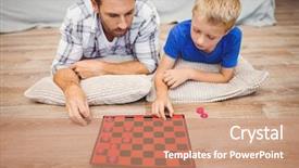  Presentation with game - PPT layouts featuring checkered - father and son playing checker background and a coral colored foreground
