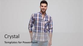  Presentation with breast cancer light shirt - Presentation design consisting of checkered - portrait of smiling casual man background and a light gray colored foreground