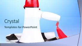  Presentation with checkered flag - PPT layouts having checkered finish flag and megaphone background and a light blue colored foreground