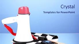  Presentation with checkered flag - Amazing slides having checkered finish flag and megaphone backdrop and a light blue colored foreground