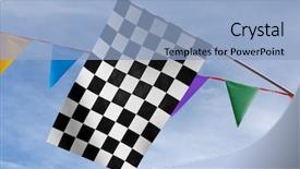  Presentation with checkered flag - Slides with checkered flag against colorful penants background and a light blue colored foreground