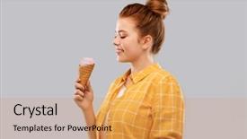  Presentation with ice cream cone - Audience pleasing PPT theme consisting of checkered shirt holding ice cream backdrop and a yellow colored foreground