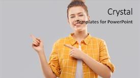  Presentation with red grey - PPT theme with checkered shirt pointing fingers left background and a light gray colored foreground