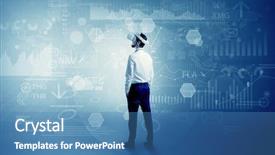  Presentation with glasses - Slide deck enhanced with checking 3d reports and data background and a teal colored foreground